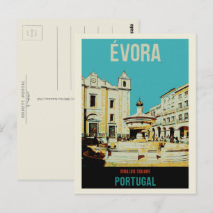 Evora Giraldo square illustration Portugal Postcard