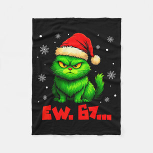 Ew 67 Six Seven Green Cat Santa Hat Funny Christma Fleece Blanket