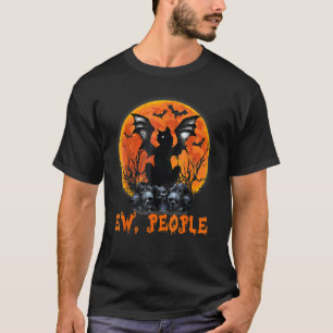 Ew People Black Cat Bat Wings Halloween Spooky Cos T-Shirt