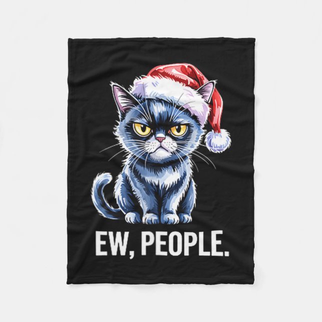Ew People Black Cat Christmas Funny Introvert Holi Fleece Blanket (Front)