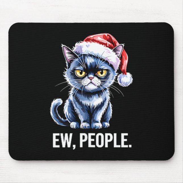 Ew People Black Cat Christmas Funny Introvert Holi Mouse Mat (Front)