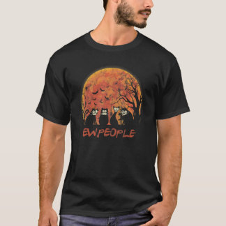 Ew People Black Mask Cats Red Full Moon Halloween T-Shirt