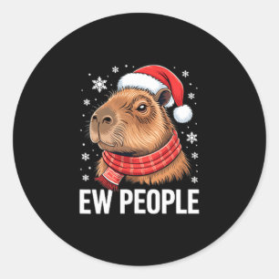Ew People Capybara Christmas Funny Introvert Holid Classic Round Sticker