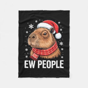 Ew People Capybara Christmas Funny Introvert Holid Fleece Blanket