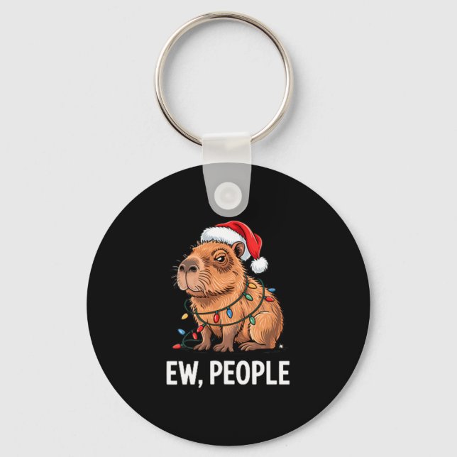 Ew People Capybara Christmas Lights Funny Introver Key Ring (Front)