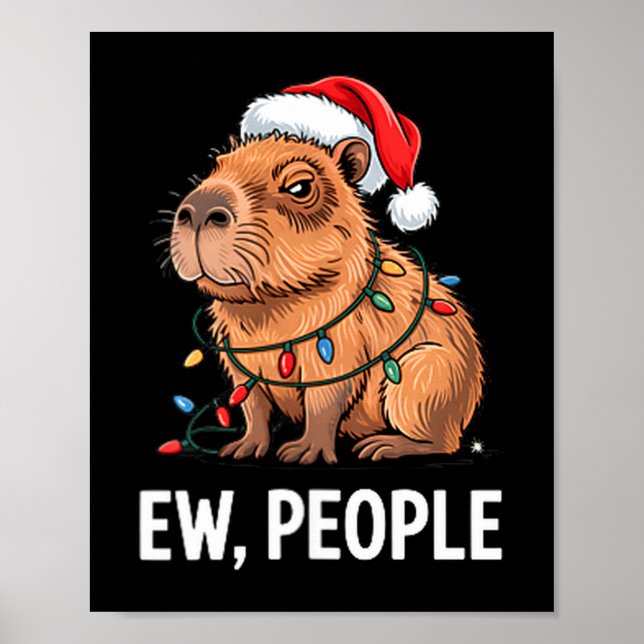 Ew People Capybara Christmas Lights Funny Introver Poster (Front)
