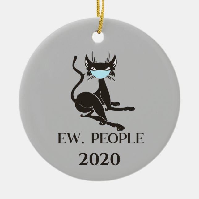 Ew People Cat Wearing Face Mask 2020 Ceramic Tree Decoration (Front)