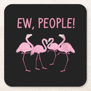 Ew People Flamingo Social Distancing Tropical Square Paper Coaster