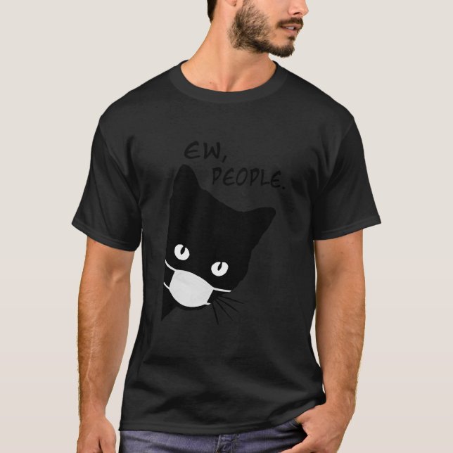 Ew People Funny Black Cat Face Witch Mask T-Shirt (Front)