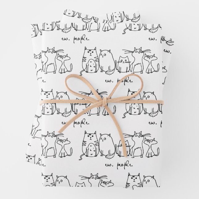 Ew, People Funny Meowy Cat Lovers Wrapping Paper Sheet (In situ)