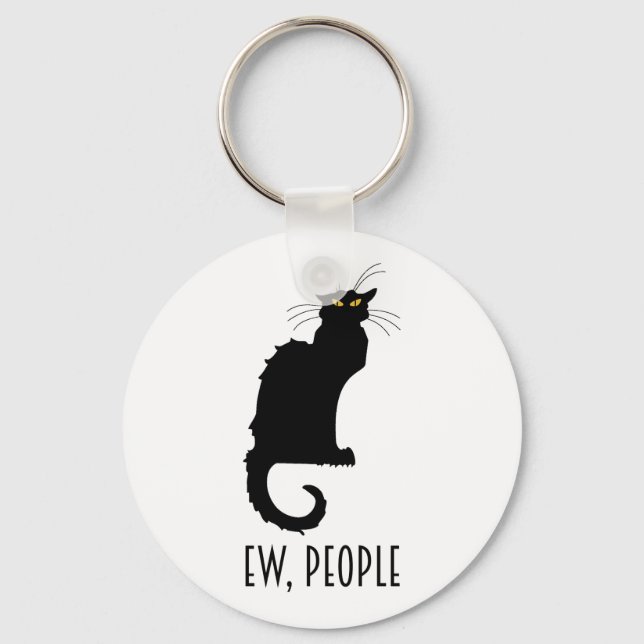 Ew, People Funny Vintage Black Cat Key Ring (Front)