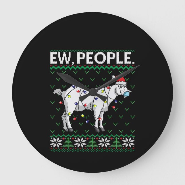 Ew People Goat  Santa Ugly Christmas Gift Large Clock (Front)