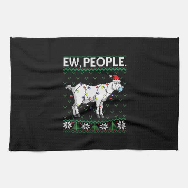 Ew People Goat  Santa Ugly Christmas Gift Tea Towel (Horizontal)