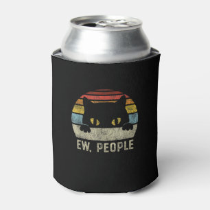 Ew People Retro Cat Funny Vintage Anti Social Intr Can Cooler