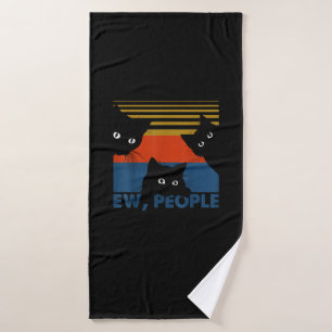 Ew People Retro Cat Funny Vintage Introvert Bath Towel