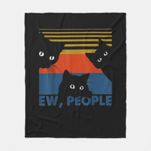 Ew People Retro Cat Funny Vintage Introvert Fleece Blanket