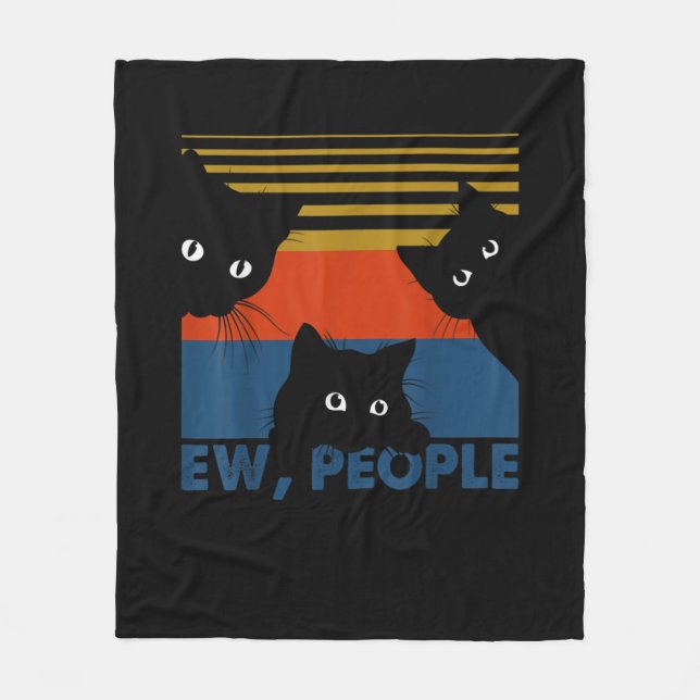 Ew People Retro Cat Funny Vintage Introvert Fleece Blanket (Front)