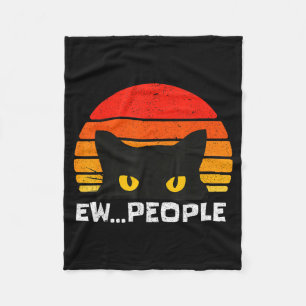Ew People Retro Funny Black Cat Anti Social Men Wo Fleece Blanket