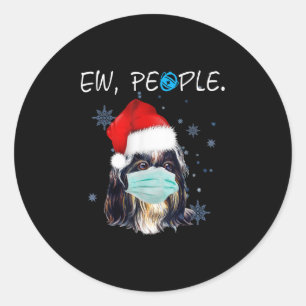 Ew People Shih Tzu Dog Wearing A Face Mask In Xmas Classic Round Sticker