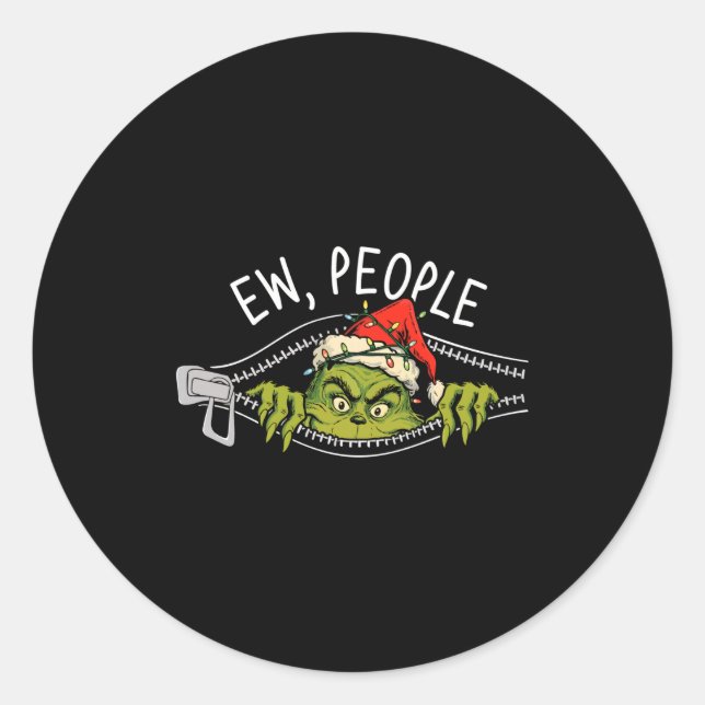 Ew People Xmas Funny Santa Sarcastic Anti Social I Classic Round Sticker (Front)