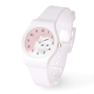 eWatch - Sweet White Fluffy Kitty on Pink Watch