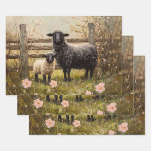Ewe and Lamb Spring Sheep Art Decoupage Wrapping Paper Sheet