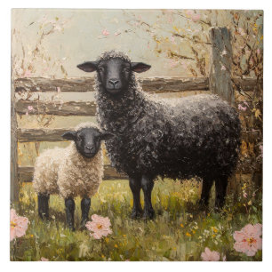 Ewe and Lamb Spring Sheep Art Tile