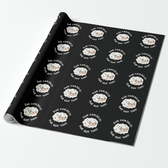 Ewe Can Do It Ewe Got This Funny Sheep Pun Dark BG Wrapping Paper (Unrolled)