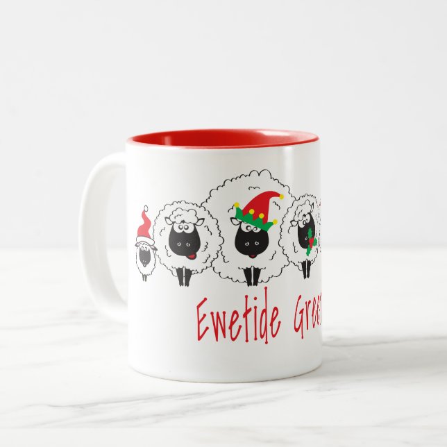 Ewetide Greetings Kiwi Style Two-Tone Coffee Mug (Front Left)