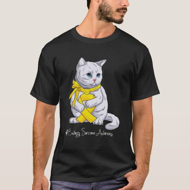 Ewings Sarcoma Awareness Month Yellow Ribbon Cat T-Shirt (Front)