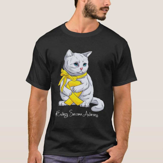Ewings Sarcoma Awareness Month Yellow Ribbon Cat T-Shirt (Front)