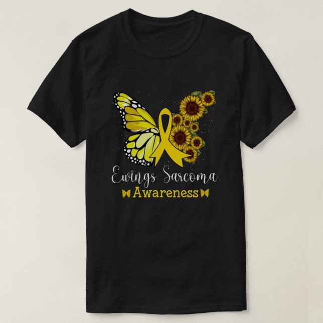 Ewings Sarcoma Cancer Awareness Butterfly & Sunflo T-Shirt (Design Front)