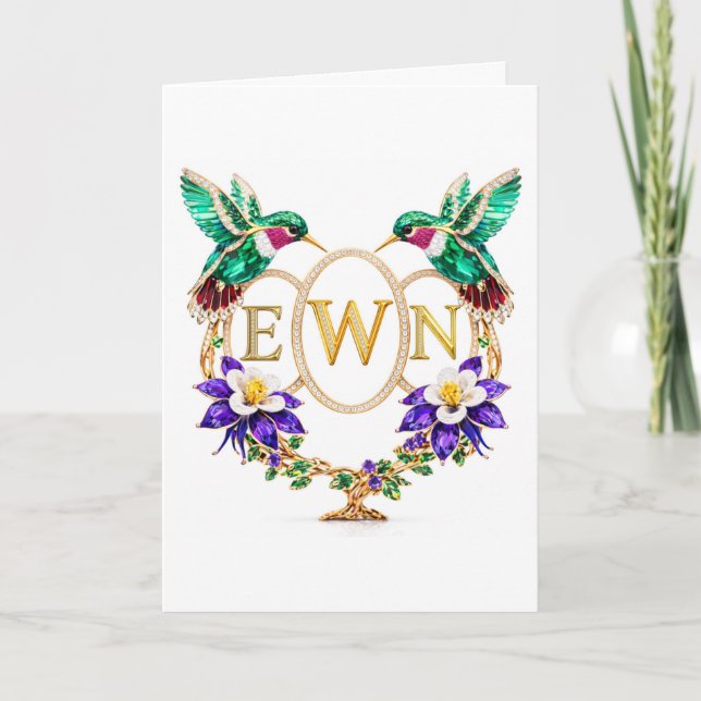 EWN Hummingbird Wedding Any Letters Custom Folded Invitation (Front)
