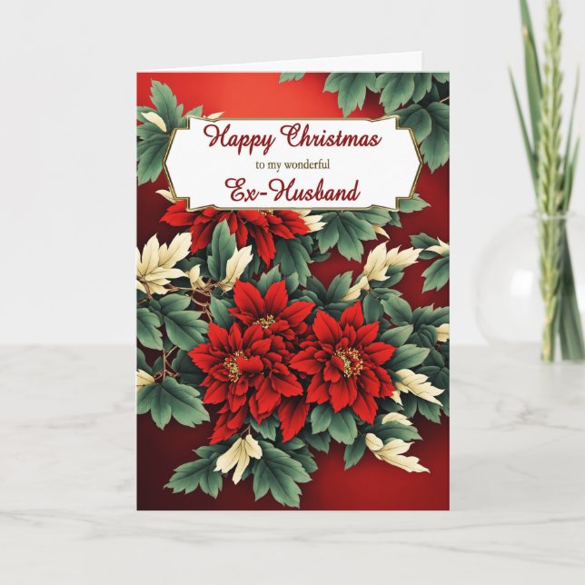 Ex Husband Christmas Poinsettias Holiday Card (Front)
