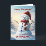 Ex-Husband Christmas Snowman  Holiday Card<br><div class="desc">A festive winter scene showing a cheerful snowman in a red hat and scarf. Wish your ex-husband a merry Christmas with a lovely snowman card.</div>