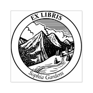 Ex Libris - Alpine Landscape Rubber Stamp