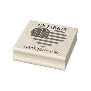 EX libris America flag in heart  bookplate library Rubber Stamp