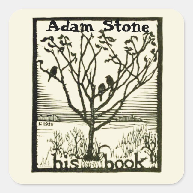 Ex Libris Birds in Tree Square Sticker (Front)