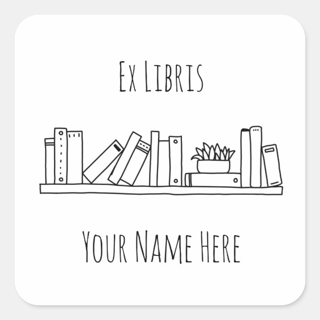 Ex Libris Black and White Bookplate Square Sticker (Front)