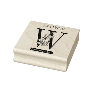 EX libris Book library bookplate monogram W Rubber Stamp