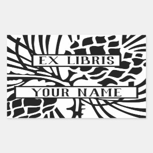Ex Libris Bookplate Pine Cones Rectangular Sticker