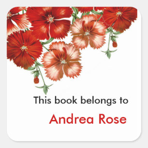 Ex Libris Bookplate, Red Carnation Square Sticker