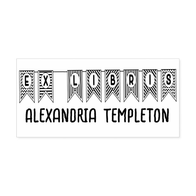 Ex Libris Bunting Pennant Flag Library Book Name Self-inking Stamp (Design)