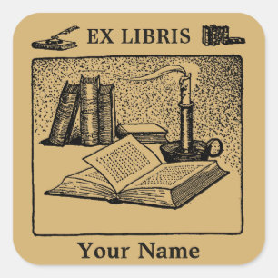 Ex Libris Candle Pen Ink Book Template Square Sticker