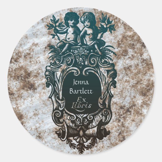 Ex Libris Cartouche & Cherubs Sticker (Front)
