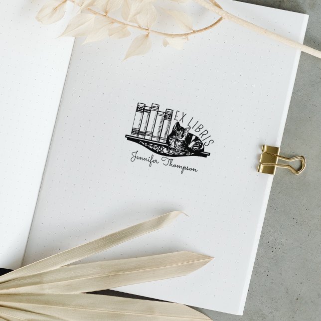 Ex Libris Cat Bookshelf  Rubber Stamp (Creator Uploaded)