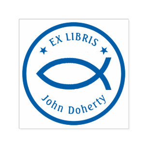 Ex Libris Christian Fish   Personalizable Self-inking Stamp