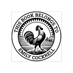 Ex Libris - Cockerel Crowing at the Dawn Rubber Stamp