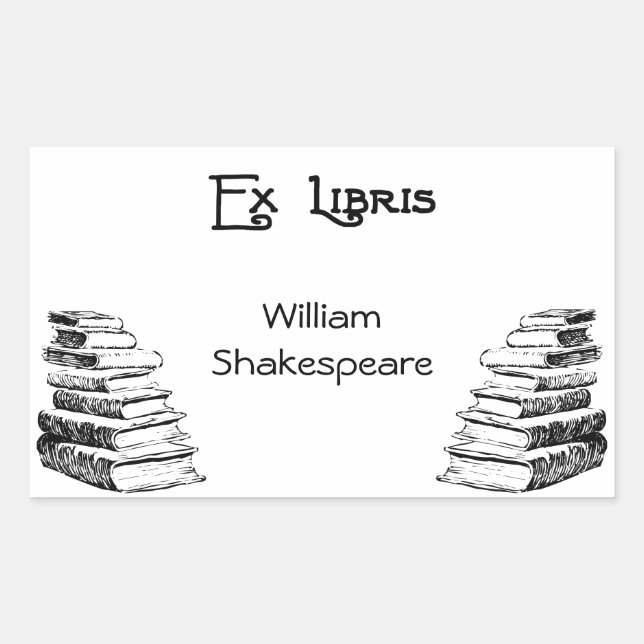 Ex Libris Deco Letters Books Custom Bookplate Rectangular Sticker (Front)