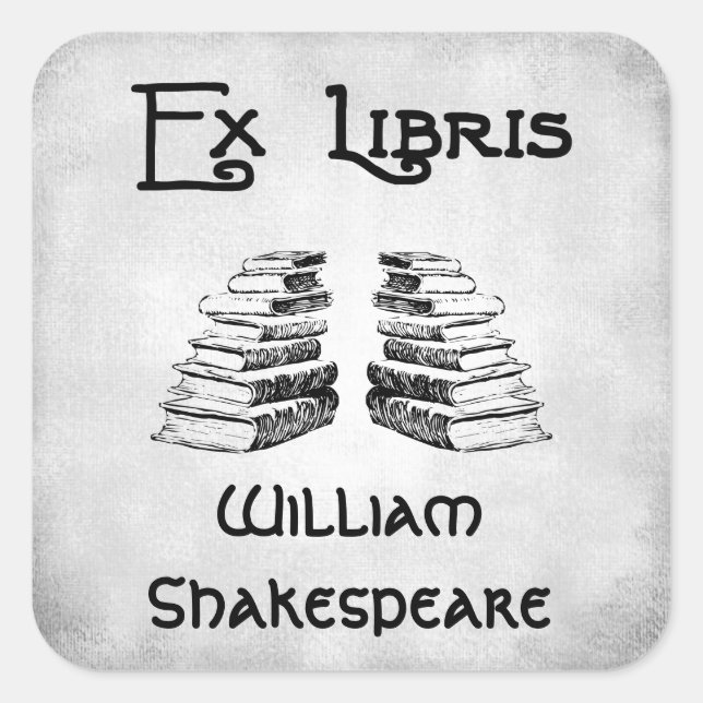 Ex Libris Deco Letters Books Faux Canvas Bookplate Square Sticker (Front)